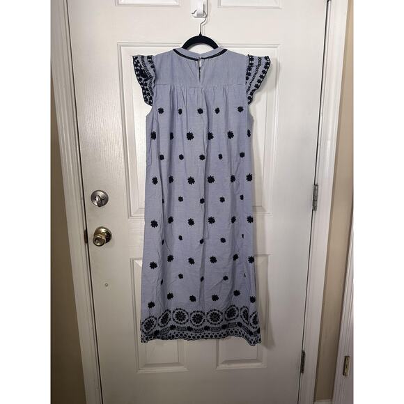 Zara Woman Dress Womens Small Blue Embroidered Floral Boho Midi Summer Cotton - Picture 6 of 7